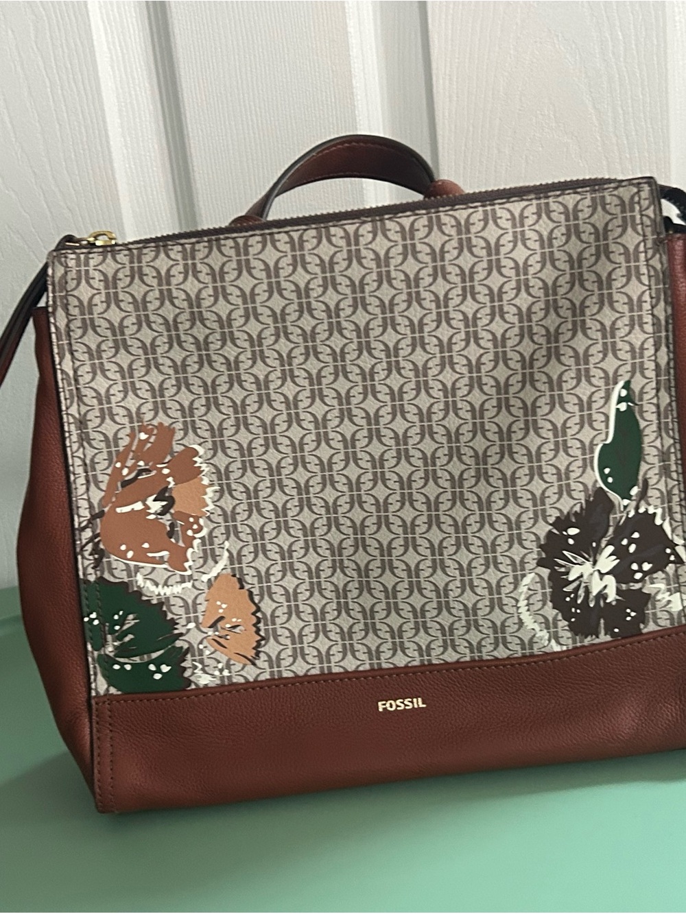 Fossil Brown and Beige Floral Canvas Shoulder Bag - Picture 4 of 4